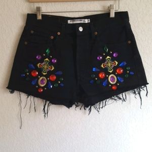 Levis 501 High Waist Bejeweled Cross Jean Shorts